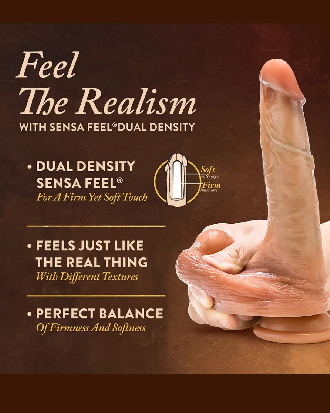 DaVinci Ultra Realistic 8 Inch Silicone Dildo with Sliding Foreskin - Caramel