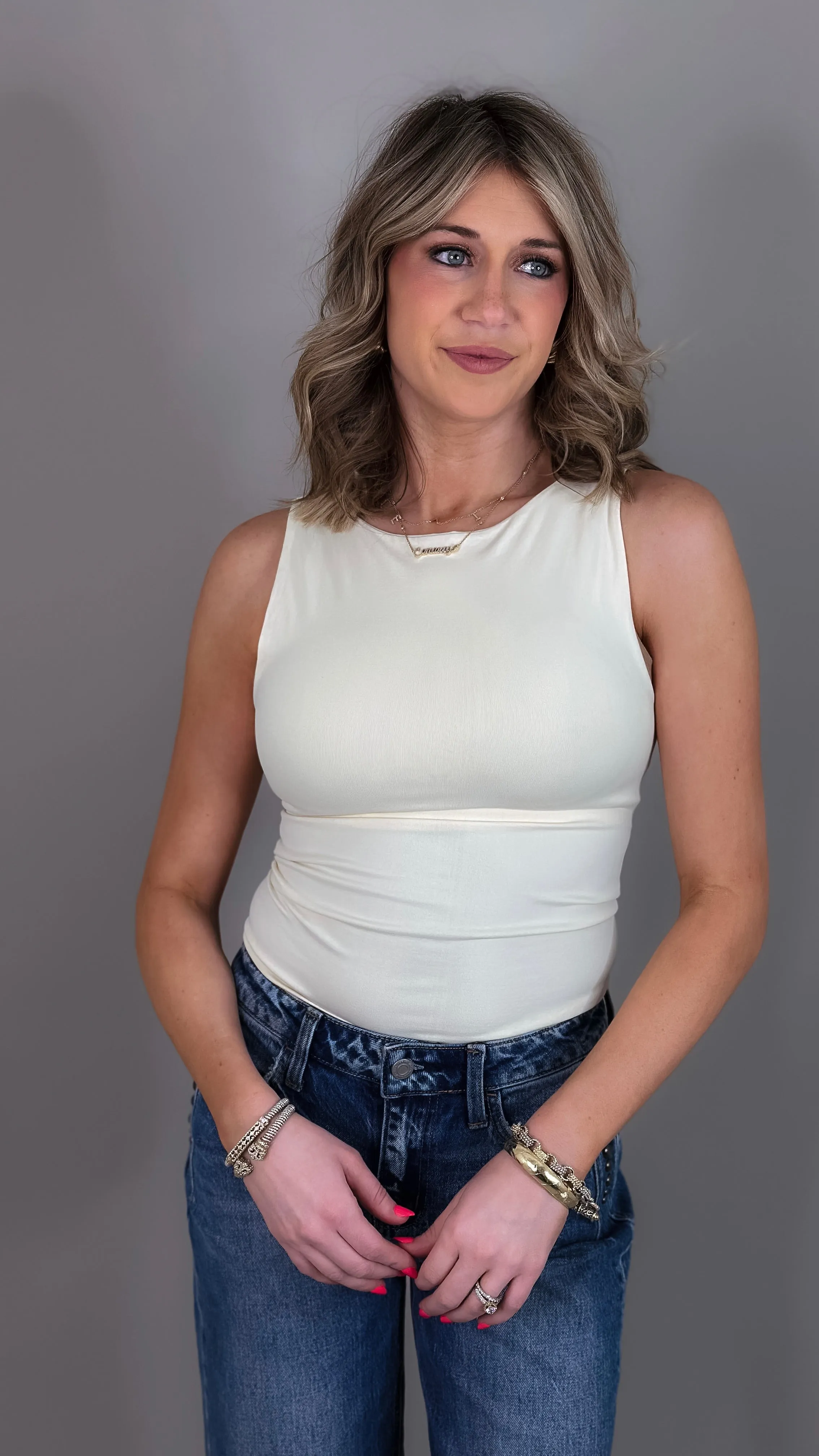 Deena Boat Neck Tank Top - Butter Cream