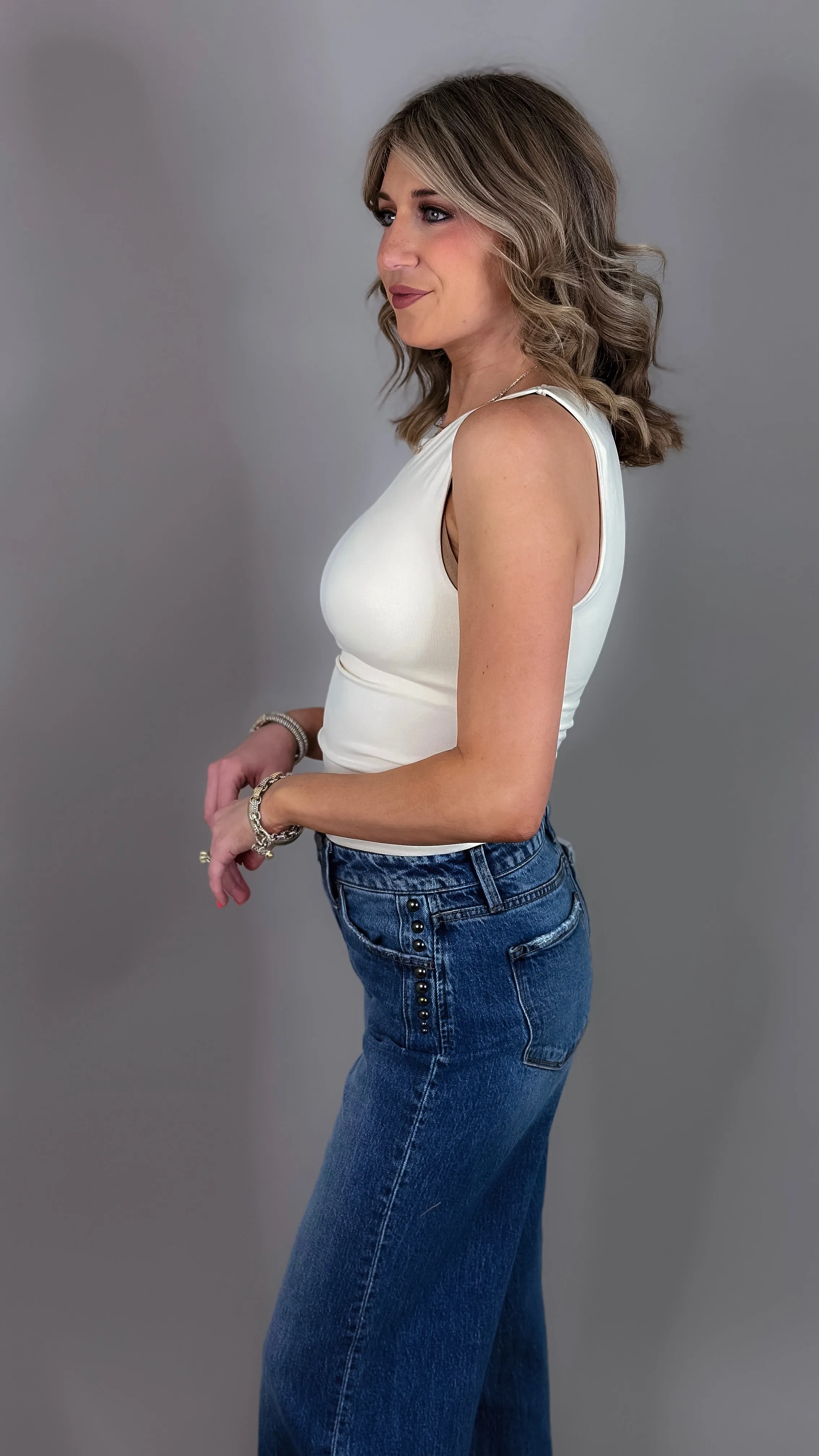 Deena Boat Neck Tank Top - Butter Cream