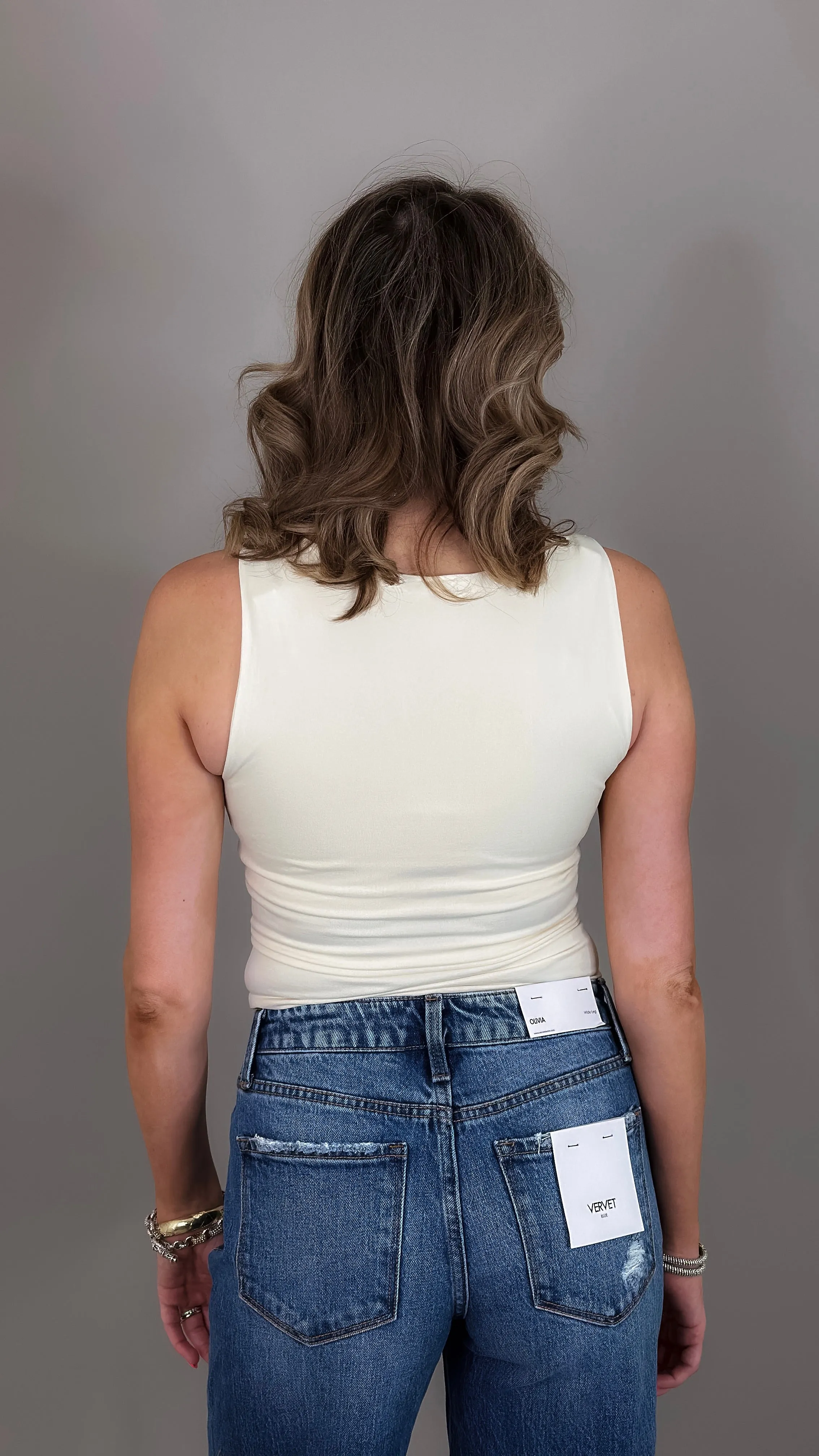 Deena Boat Neck Tank Top - Butter Cream
