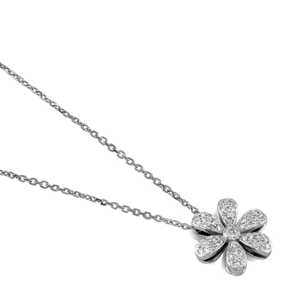 Diamond Daisy Flower Pendant and Chain, 0.63CT in 14k White Gold
