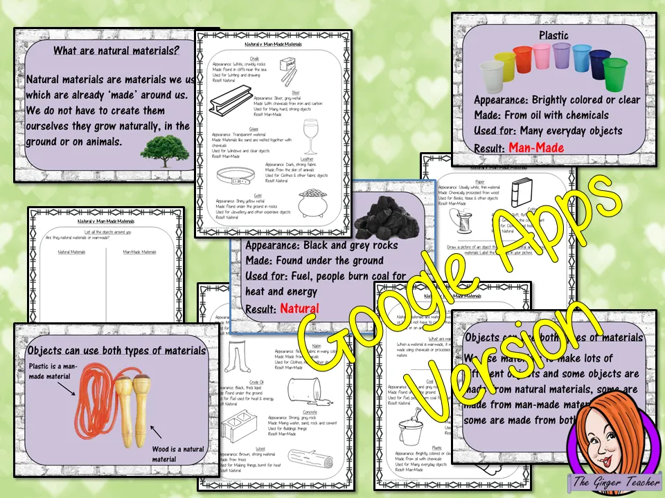 Distance Learning Natural vs. Man-Made Materials Google Slides Lesson