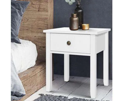Drawer Bedside Table - White