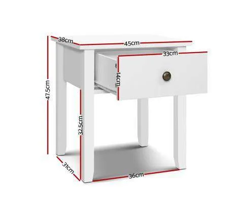 Drawer Bedside Table - White