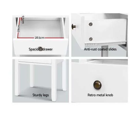 Drawer Bedside Table - White