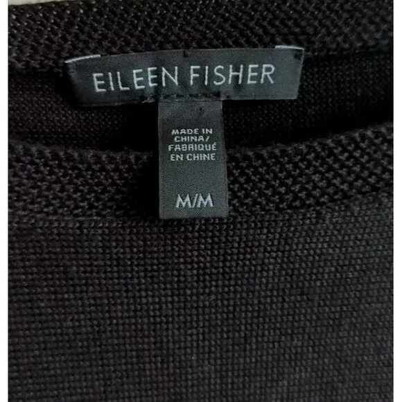 Eileen Fisher Bateau Neck Colorblocked Split-Sleeve Sweater Black Cream Kimono M
