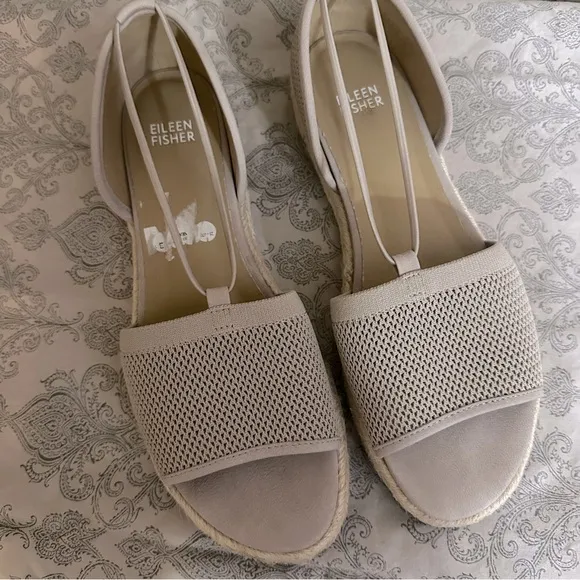 Eileen Fisher Mews Mesh Slip-On Espadrille Beige Open-Toe Sandal
