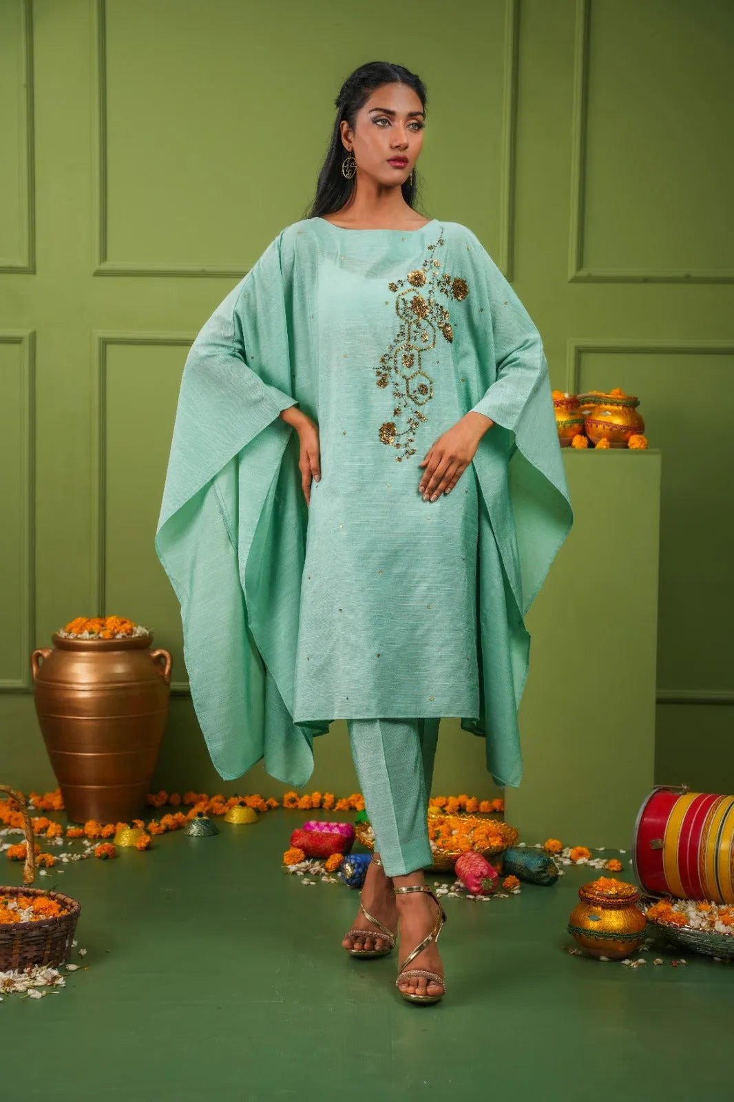 Elegance - Mint Green Kaftan Set