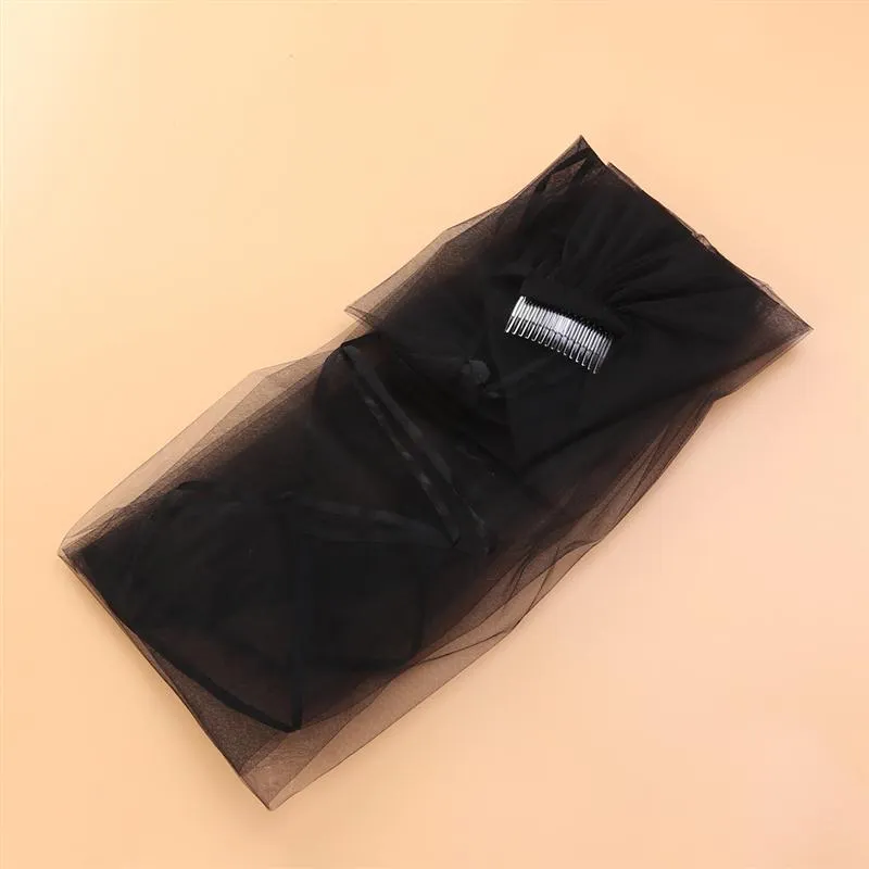Elegant Black Wedding Veil with Ribbon Edge