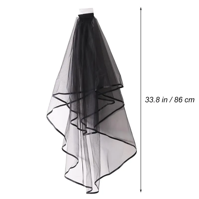Elegant Black Wedding Veil with Ribbon Edge