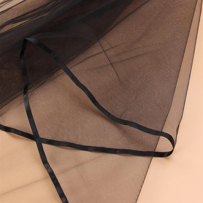 Elegant Black Wedding Veil with Ribbon Edge