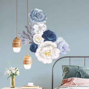 Elegant Blue Watercolour Peonies Wall Stickers