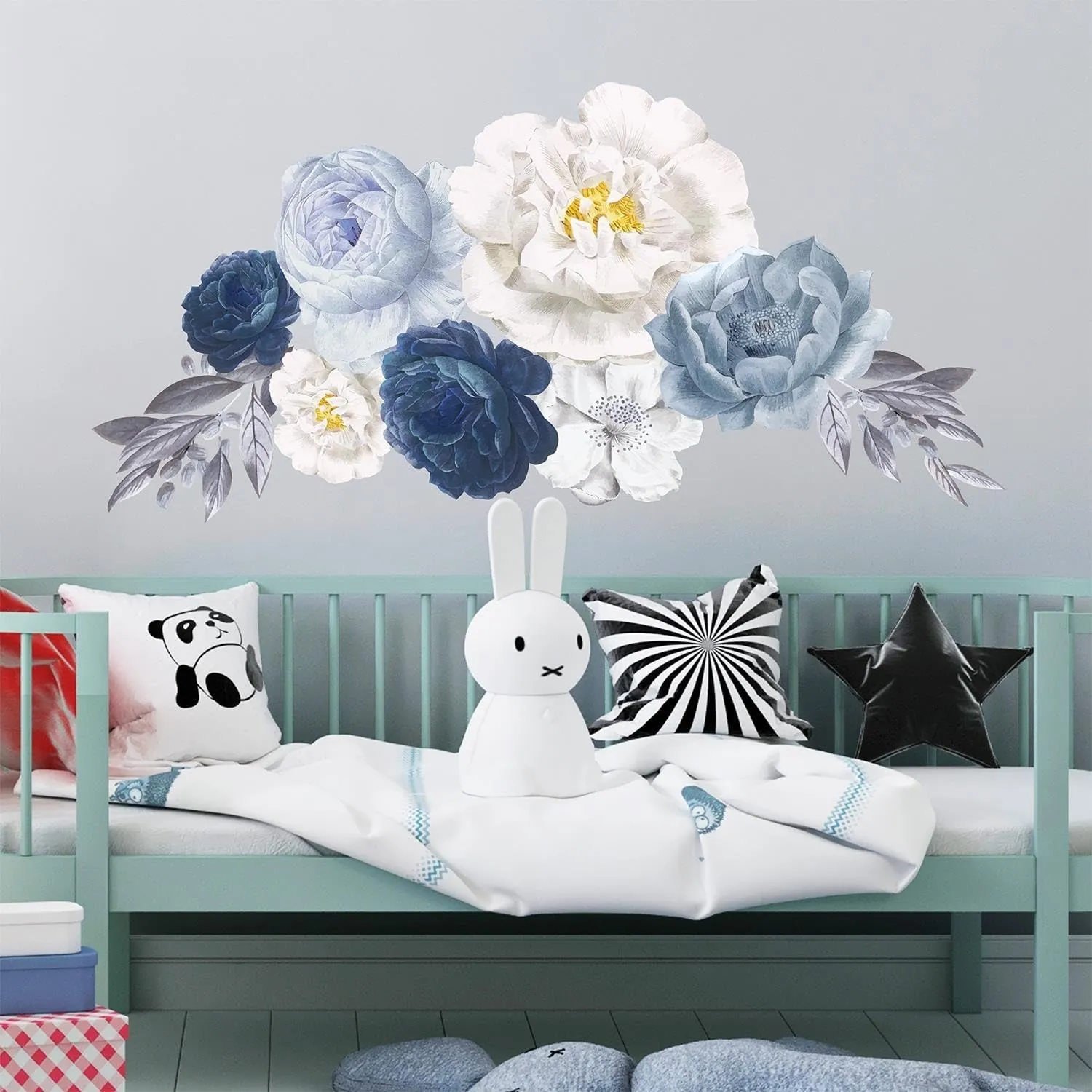 Elegant Blue Watercolour Peonies Wall Stickers