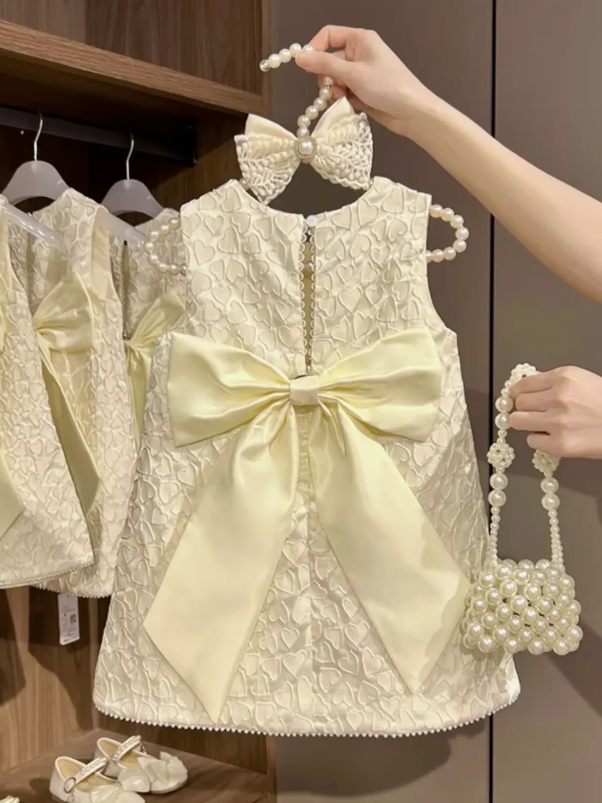 Elegant Bow Pearl Aline Dress