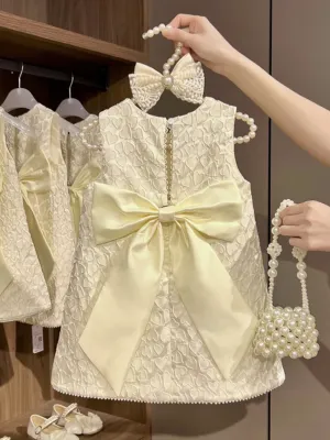 Elegant Bow Pearl Aline Dress