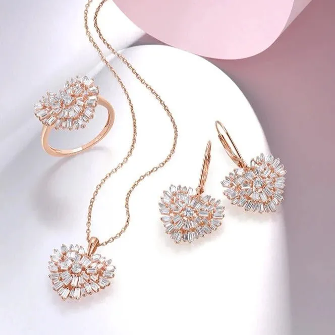Elegant Created Diamond Heart Shaped Jewelry Set
