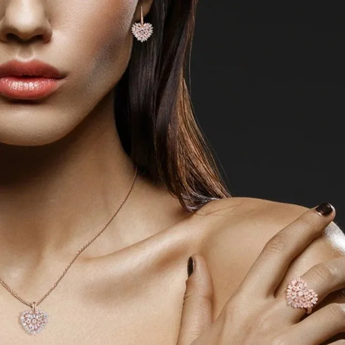 Elegant Created Diamond Heart Shaped Jewelry Set