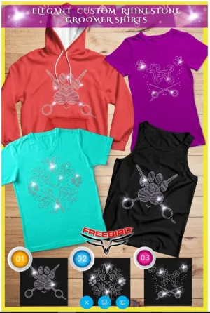 Elegant Custom Rhinestone Groomer Shirts