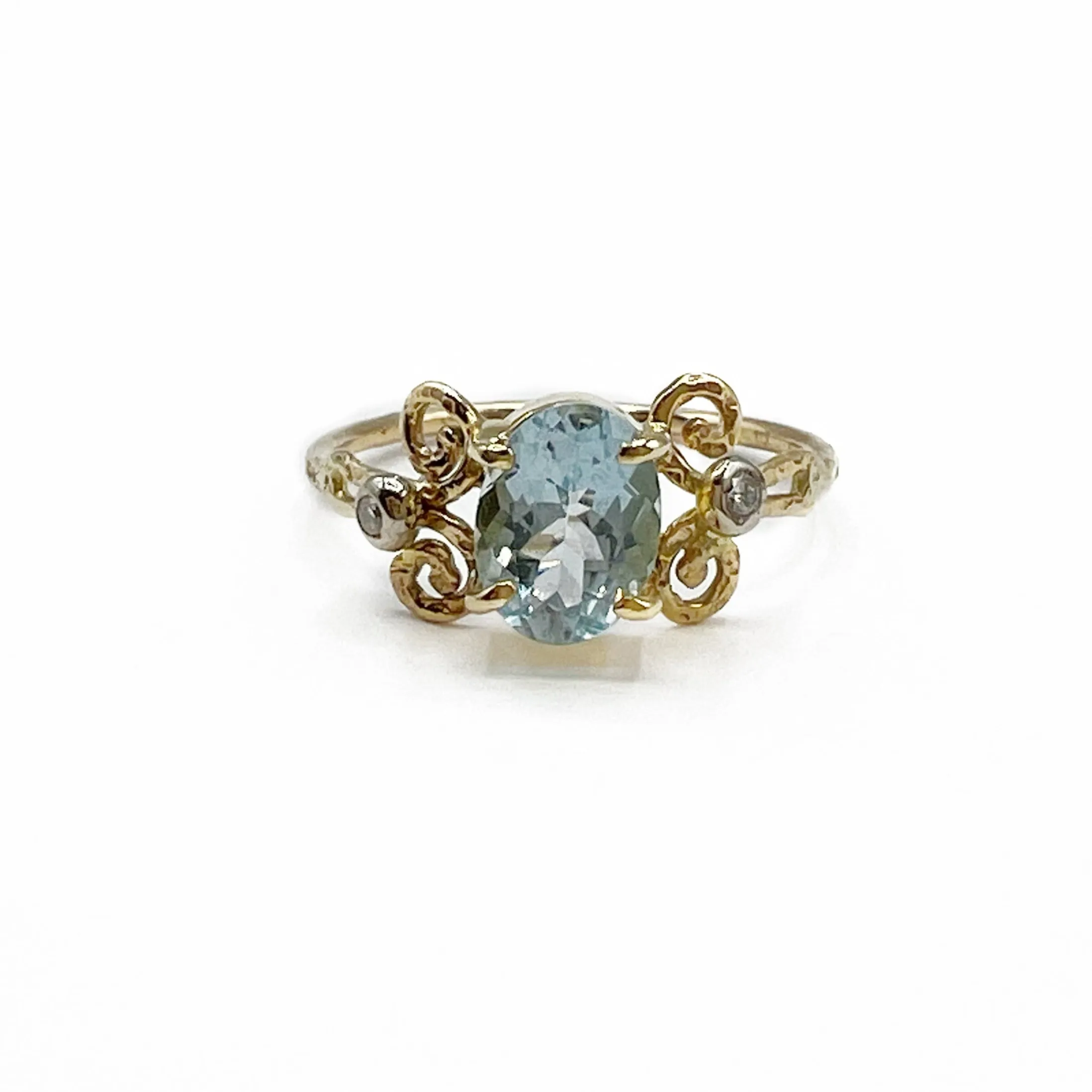 Elegant  Filigree Oval Aquamarine and Diamond Ring