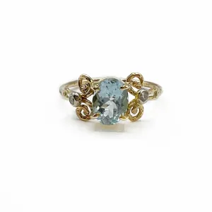 Elegant  Filigree Oval Aquamarine and Diamond Ring