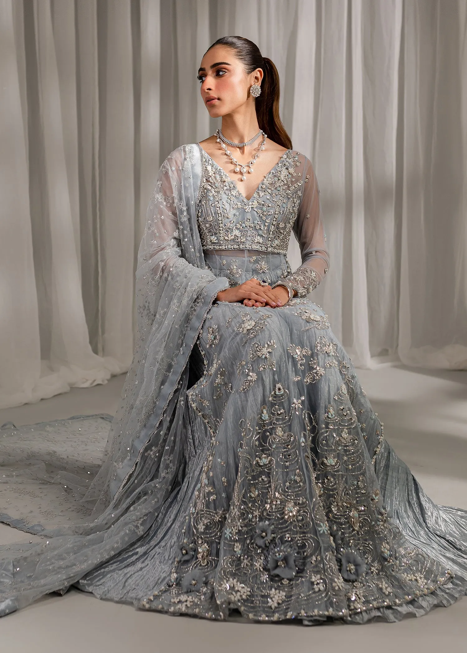 Elegant Sharara Kameez Blue Pakistani Wedding Dress