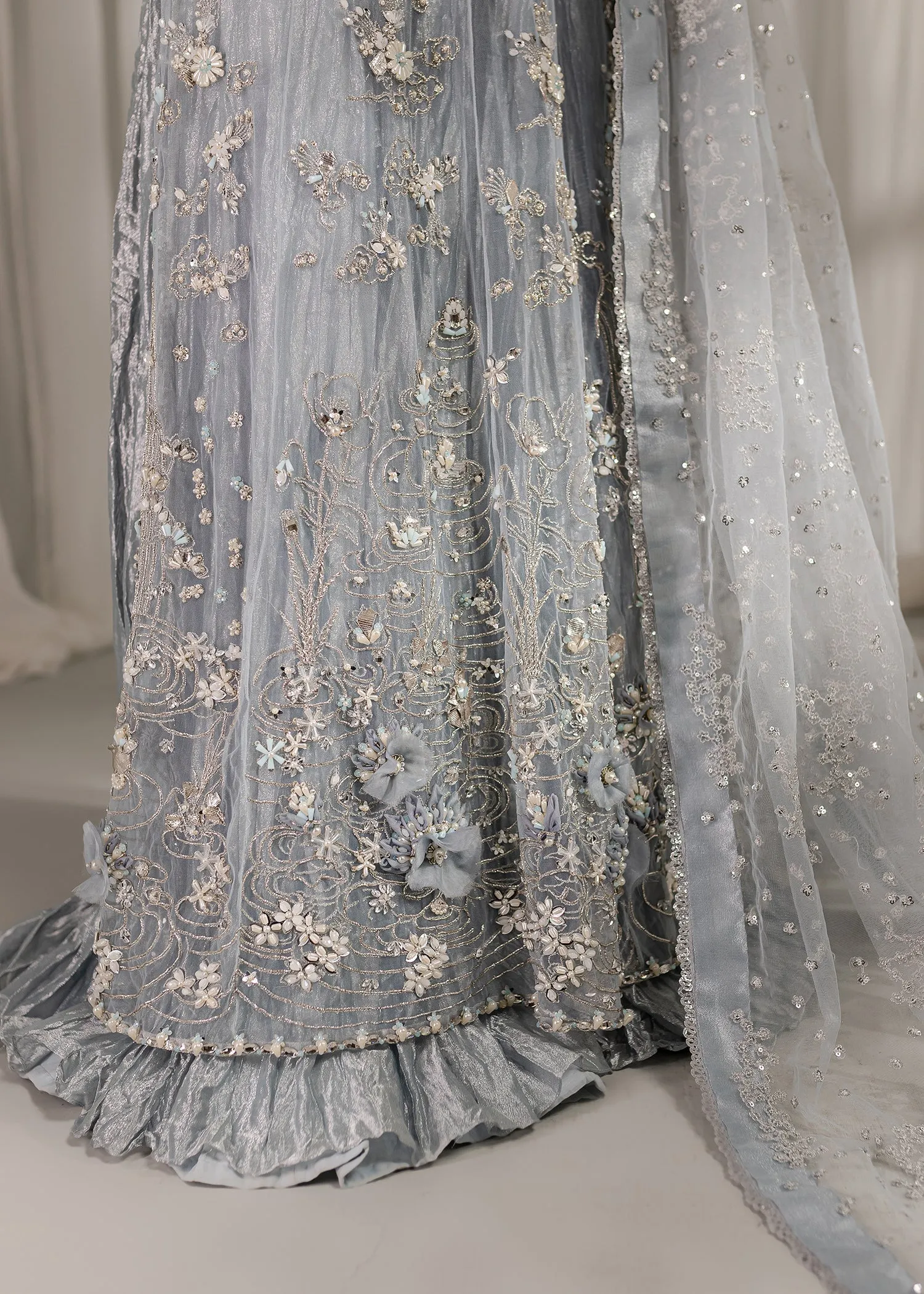 Elegant Sharara Kameez Blue Pakistani Wedding Dress