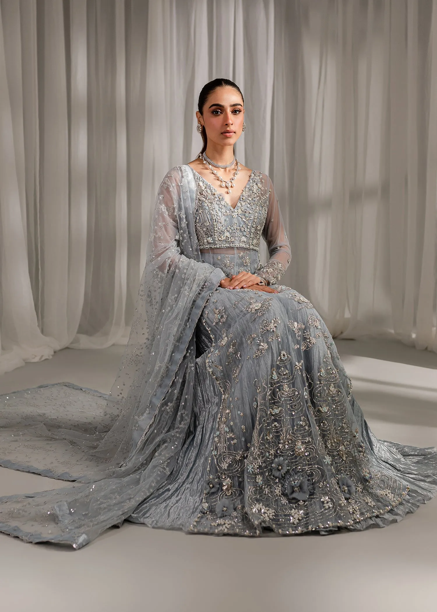 Elegant Sharara Kameez Blue Pakistani Wedding Dress
