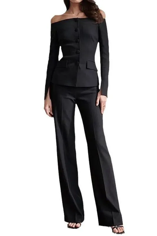 Elegant strapless fitted suit