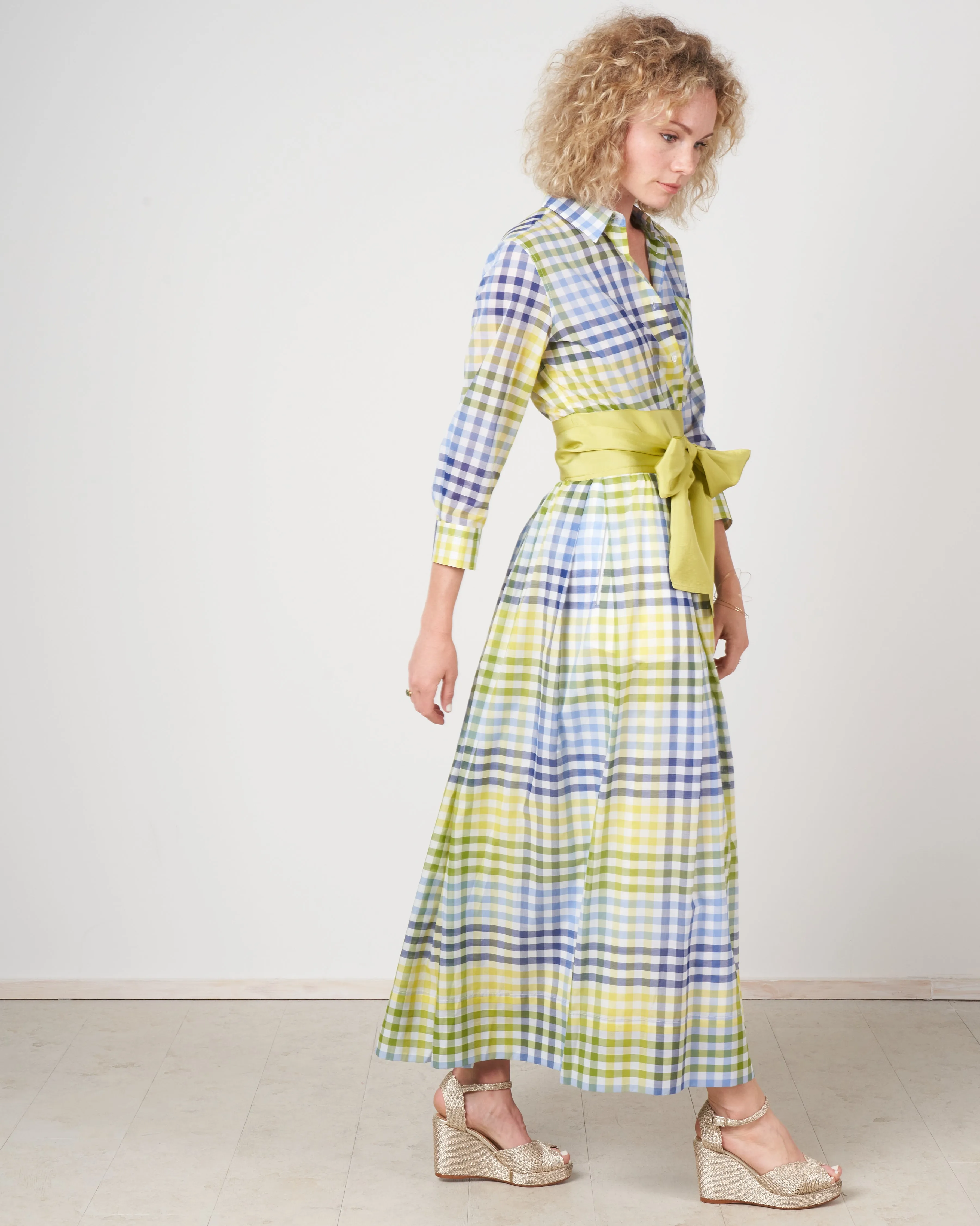 elenat dress - check lime / blue / navy