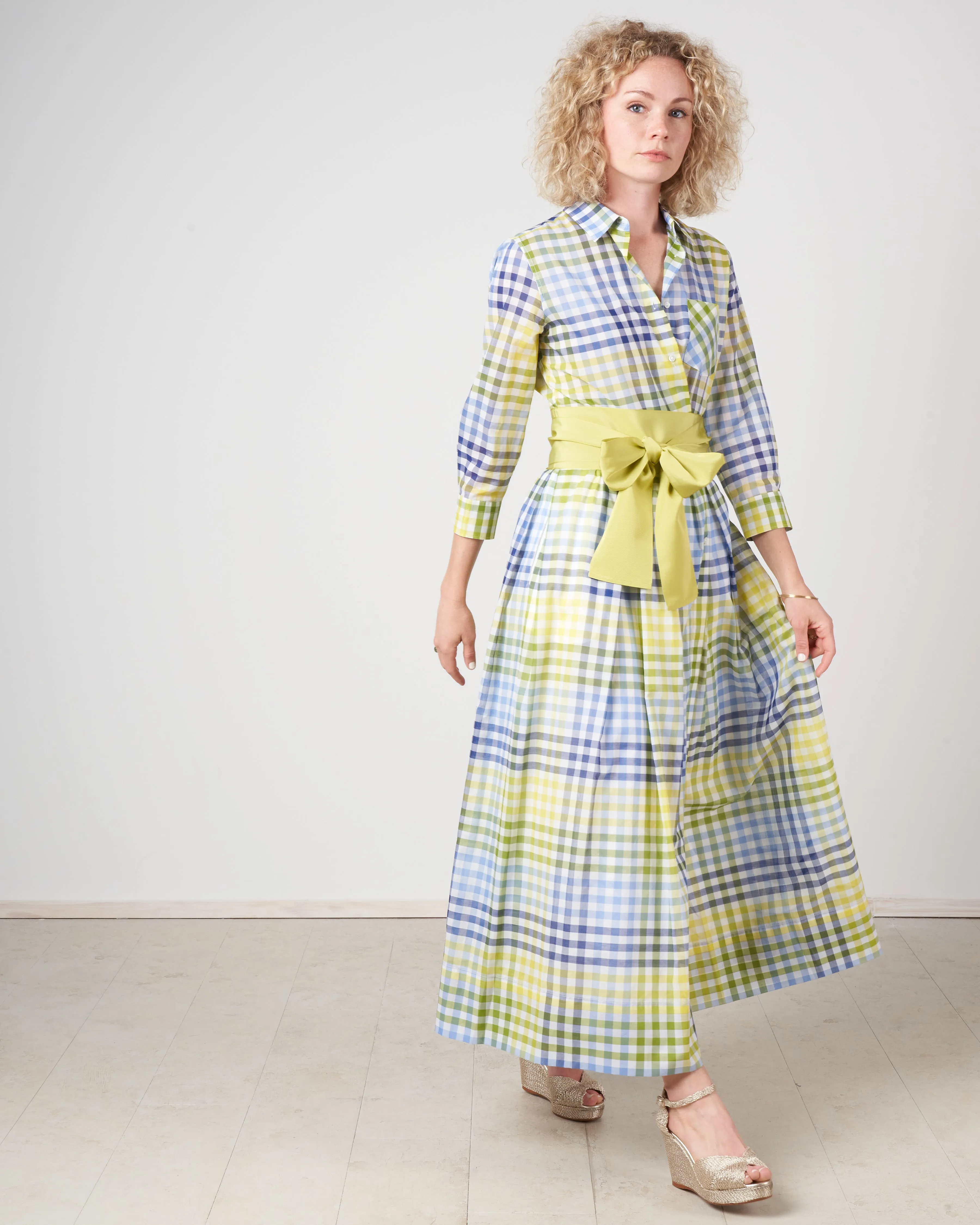 elenat dress - check lime / blue / navy