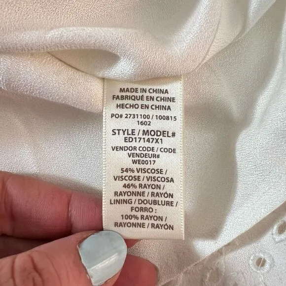 Ella Moss Dana Long-Sleeve Embroidered Dress, White size small