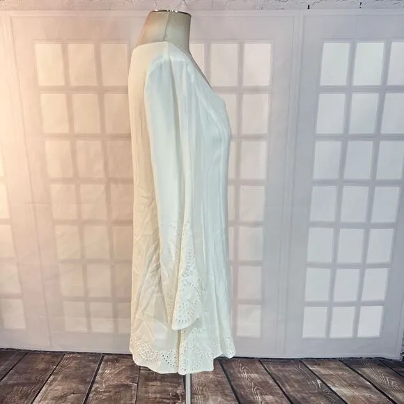 Ella Moss Dana Long-Sleeve Embroidered Dress, White size small