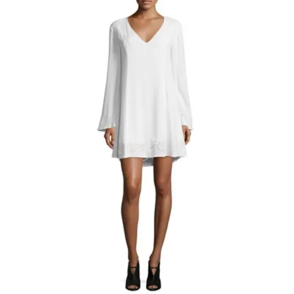 Ella Moss Dana Long-Sleeve Embroidered Dress, White size small