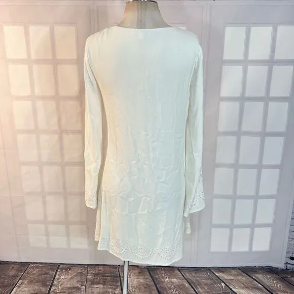 Ella Moss Dana Long-Sleeve Embroidered Dress, White size small