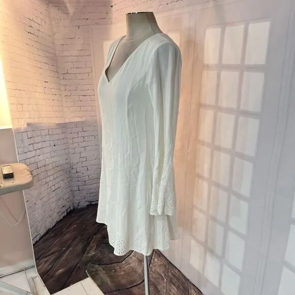 Ella Moss Dana Long-Sleeve Embroidered Dress, White size small