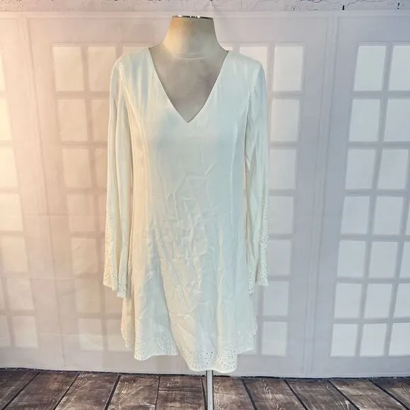 Ella Moss Dana Long-Sleeve Embroidered Dress, White size small