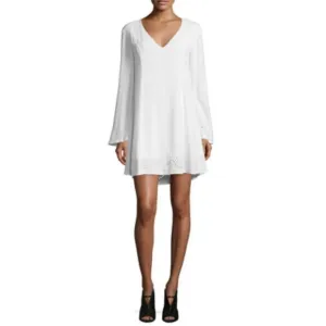 Ella Moss Dana Long-Sleeve Embroidered Dress, White size small