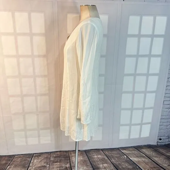Ella Moss Dana Long-Sleeve Embroidered Dress, White size small
