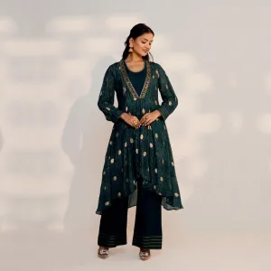 Emarald Green Embellished Assymetrical Palazzo