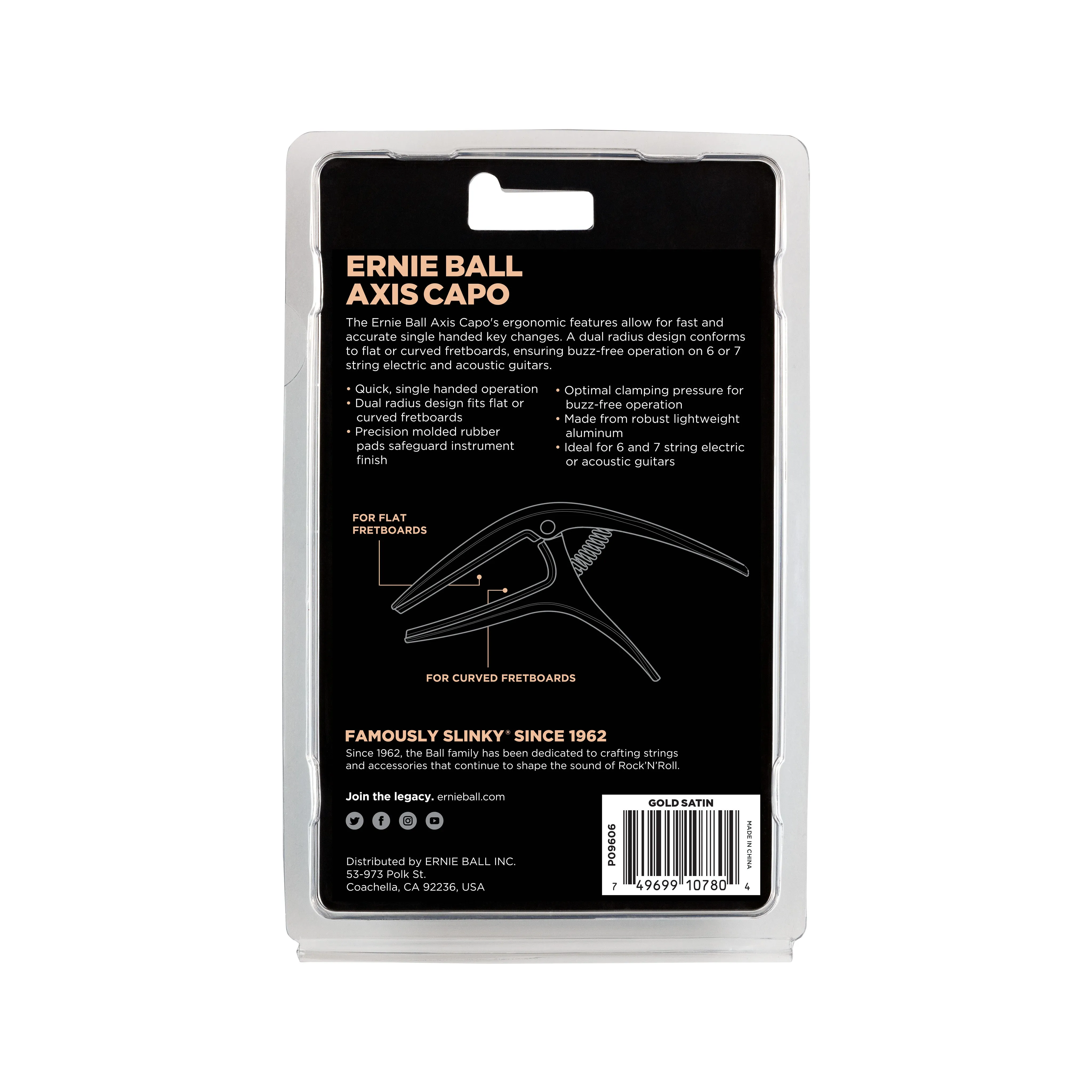Ernie Ball Axis Dual Radius Capo, Gold Satin