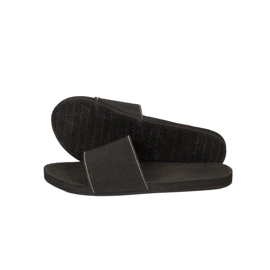 ESSNTLS Womens Slides - Black, with White Contrast Stitch