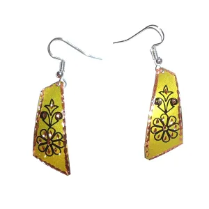 Etched Copper Floral Earrings - Chartreuse Wedges