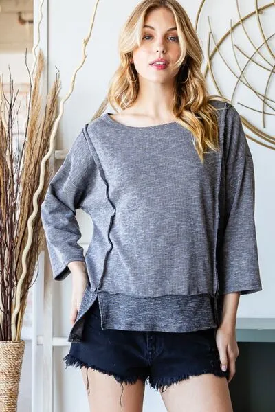 Everly Boat Neck Exposed Seam Slit Top