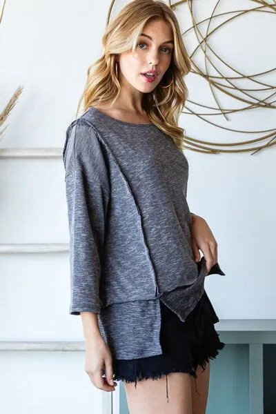 Everly Boat Neck Exposed Seam Slit Top