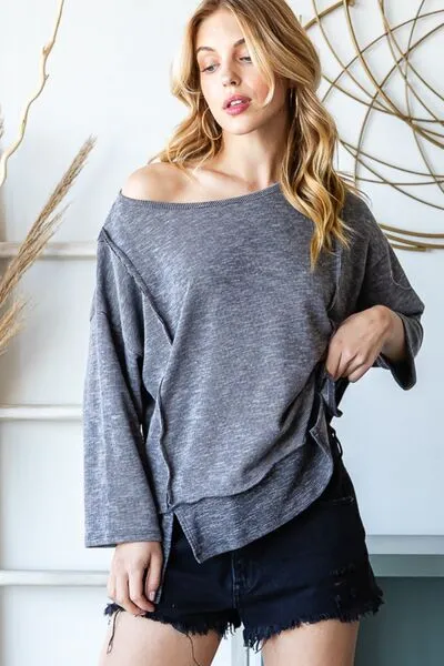 Everly Boat Neck Exposed Seam Slit Top