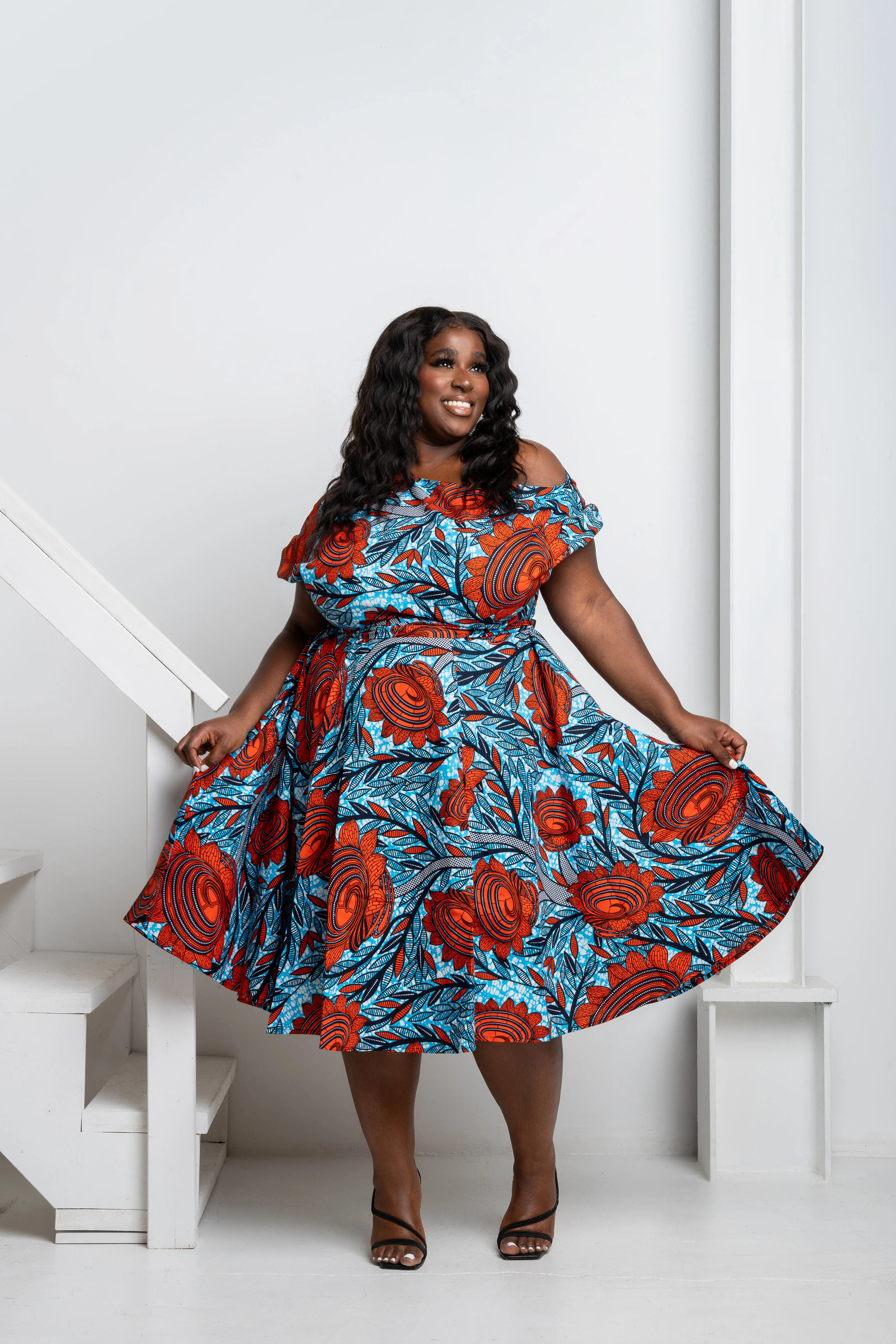 FAYO African Print One-shoulder Midi Dress