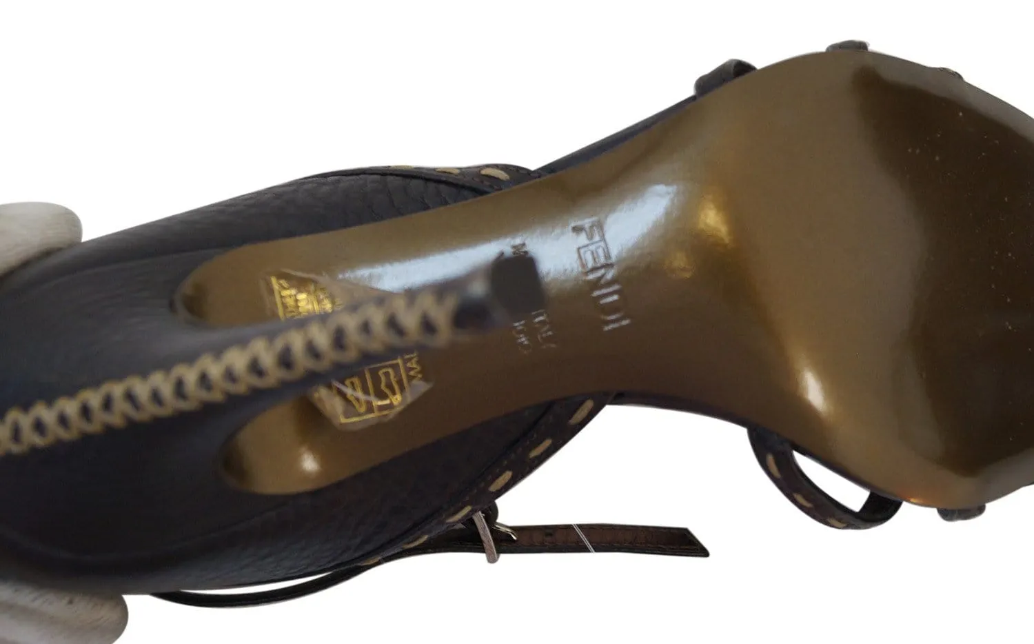 FENDI Vero Cuoio Brown Leather Fur Heels 37 Size