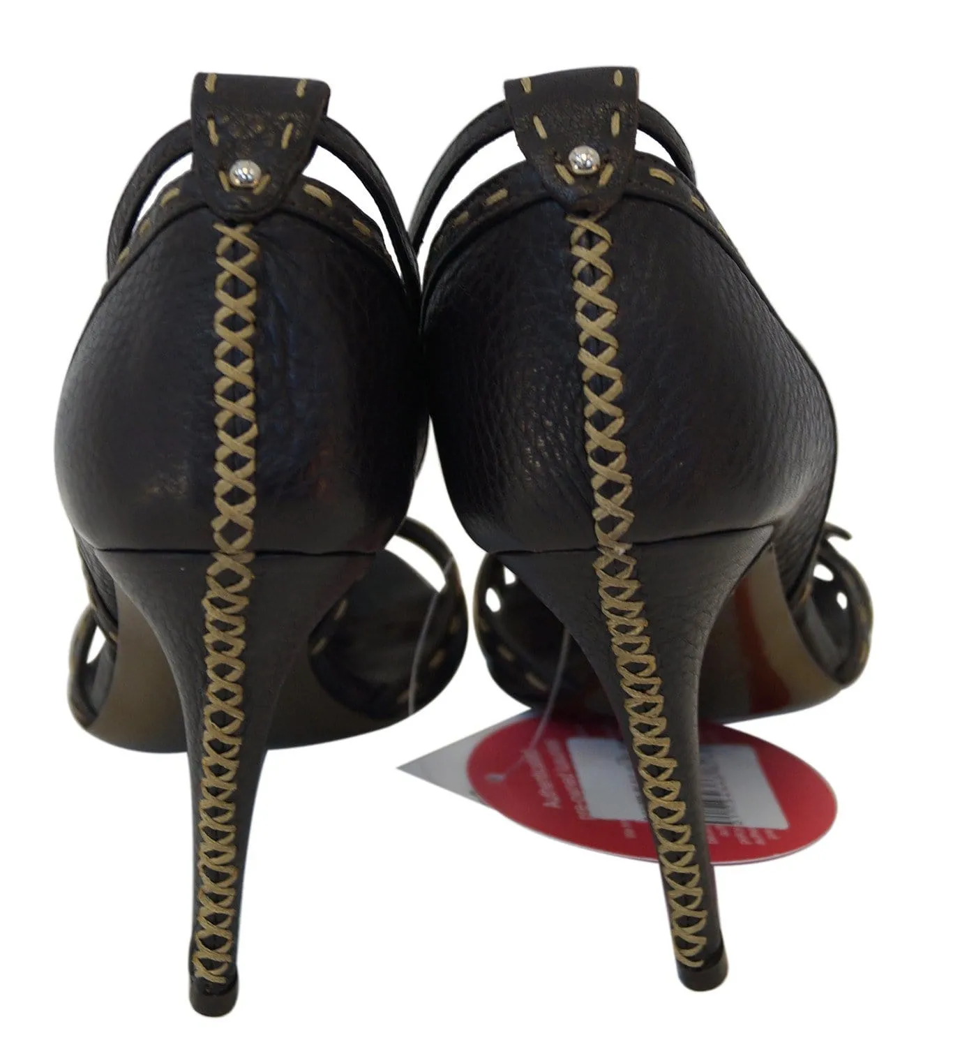 FENDI Vero Cuoio Brown Leather Fur Heels 37 Size