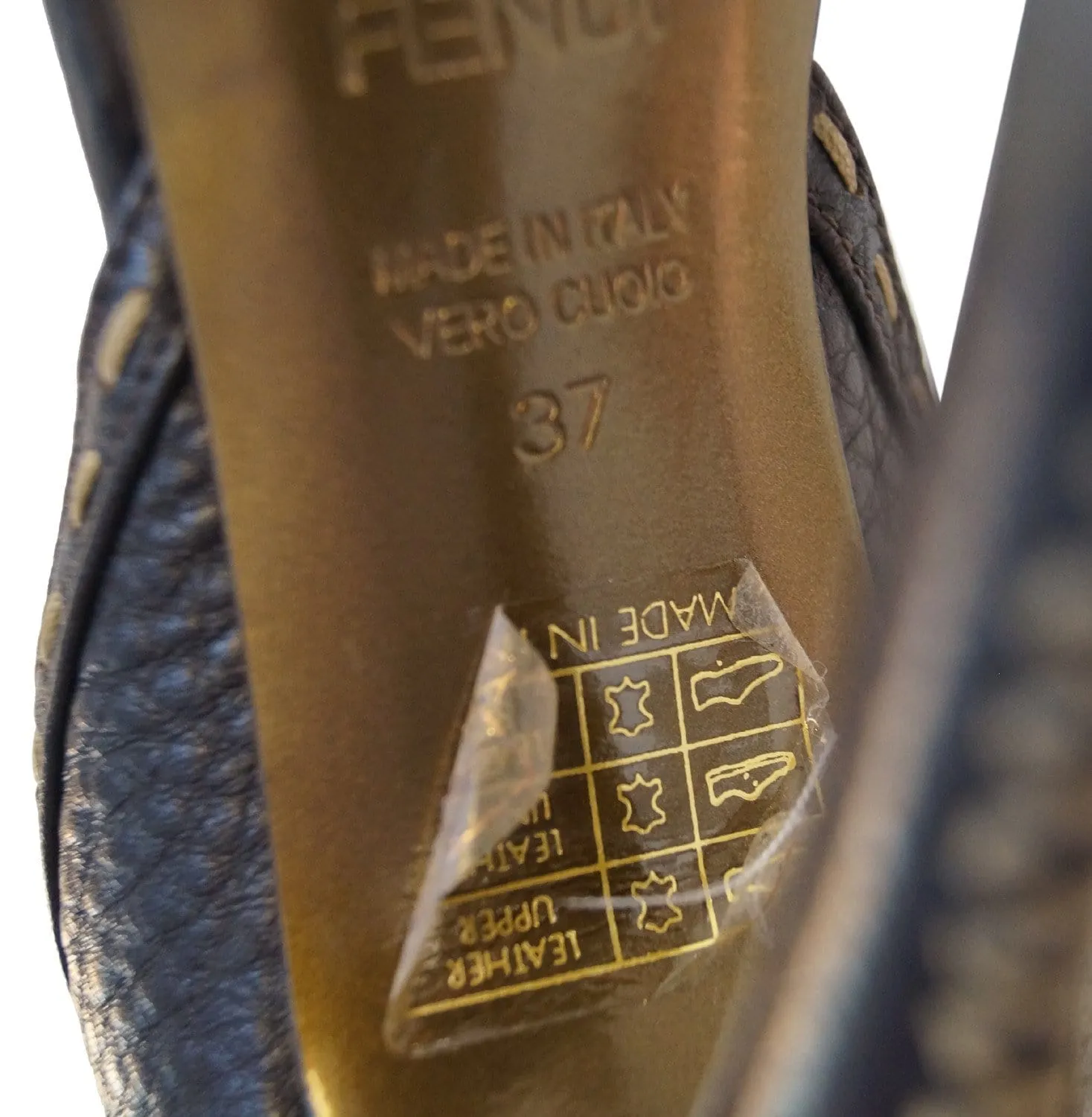 FENDI Vero Cuoio Brown Leather Fur Heels 37 Size
