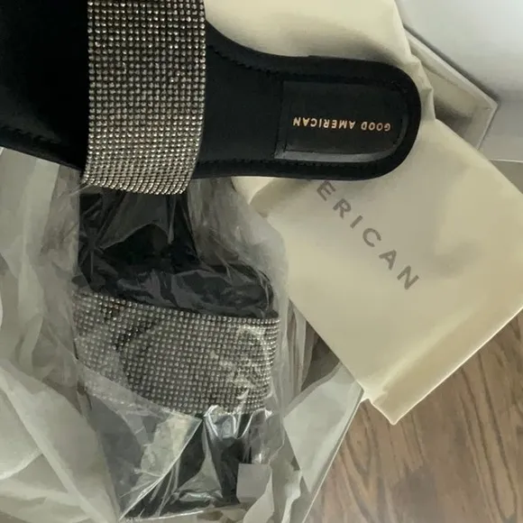 Good American Crystal Crush Black Diamond Embellishment Slides Womens‎ Size 8
